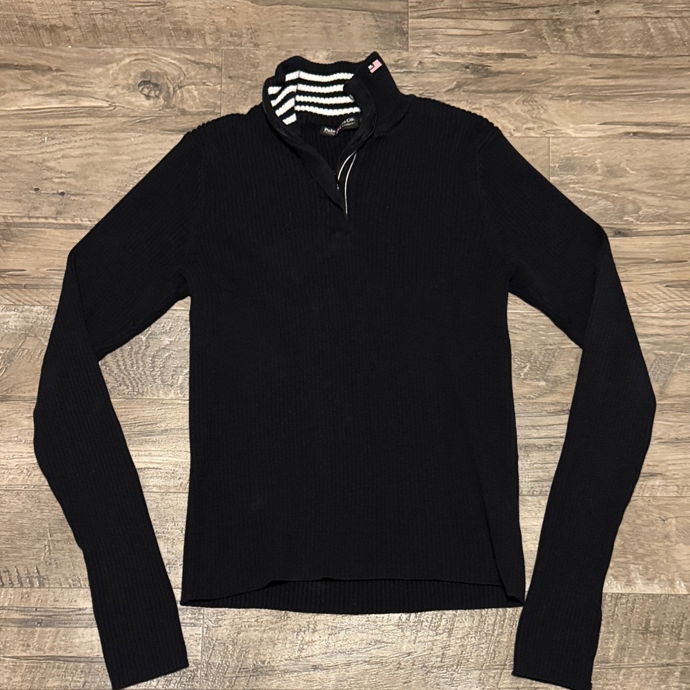 Polo Ralph Lauren Black Ribbed Quarter Zip Turtleneck Sweater - Size L